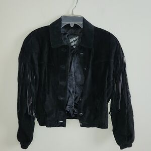 Tannery West genuine Leather Black Western Fringe Detail Jacket Womens XS